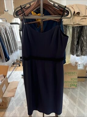 Dress the Population Navy Midi Sheath Dress with Waist Band